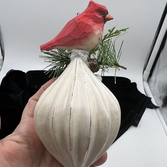 Large Cardinal Glass Ornament Red Bird Hanging  Dimensional Mixed Media Red Bird - Picture 5 of 7